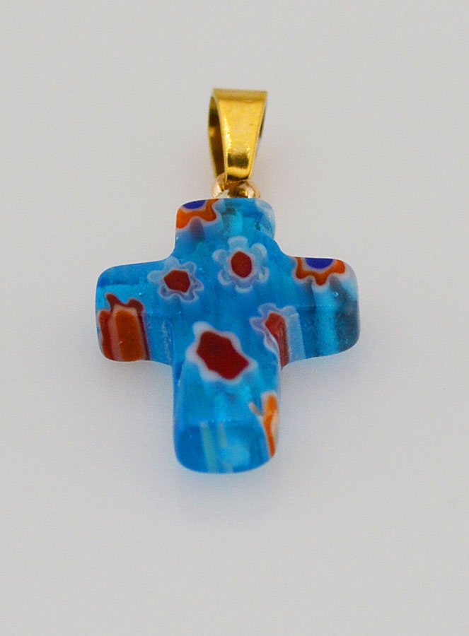 Pendentif Croix en Verre Artisanal - Bleu Turquoise (pic 2)