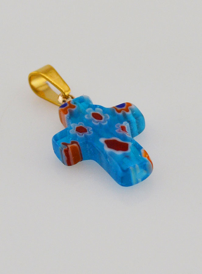 Pendentif Croix en Verre Artisanal - Bleu Turquoise (pic 3)