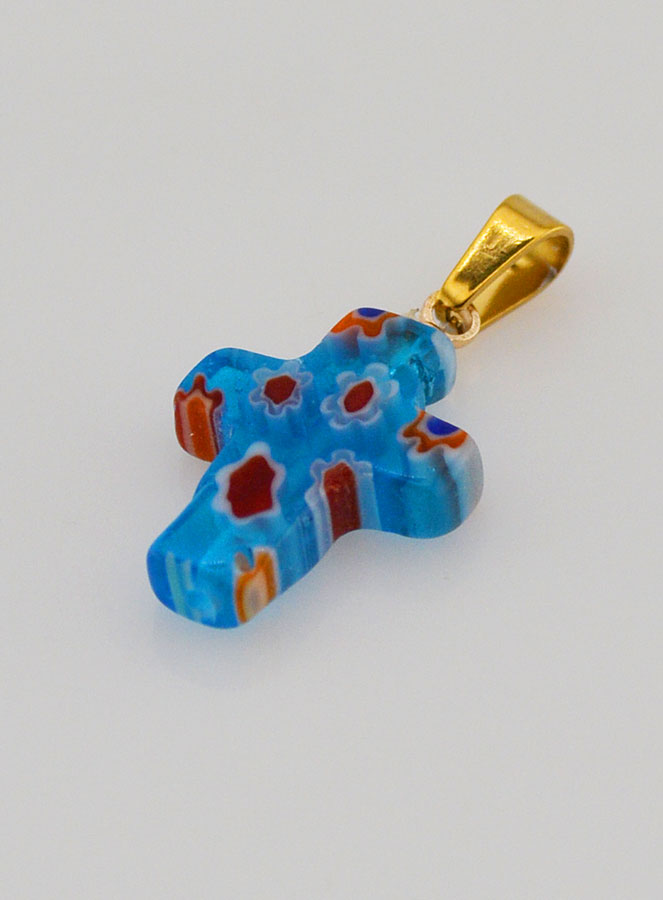 Pendentif Croix en Verre Artisanal - Bleu Turquoise (pic 4)
