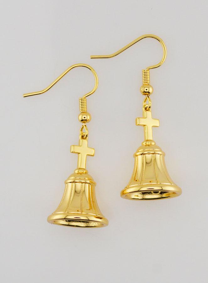 Boucles d'Oreilles Religieuses Cloche Finition Or 18K (pic 1)