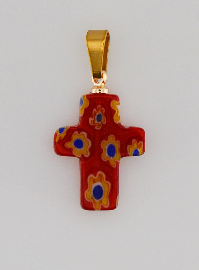 Pendentif Croix en Verre Artisanal - Rouge (pic 1)