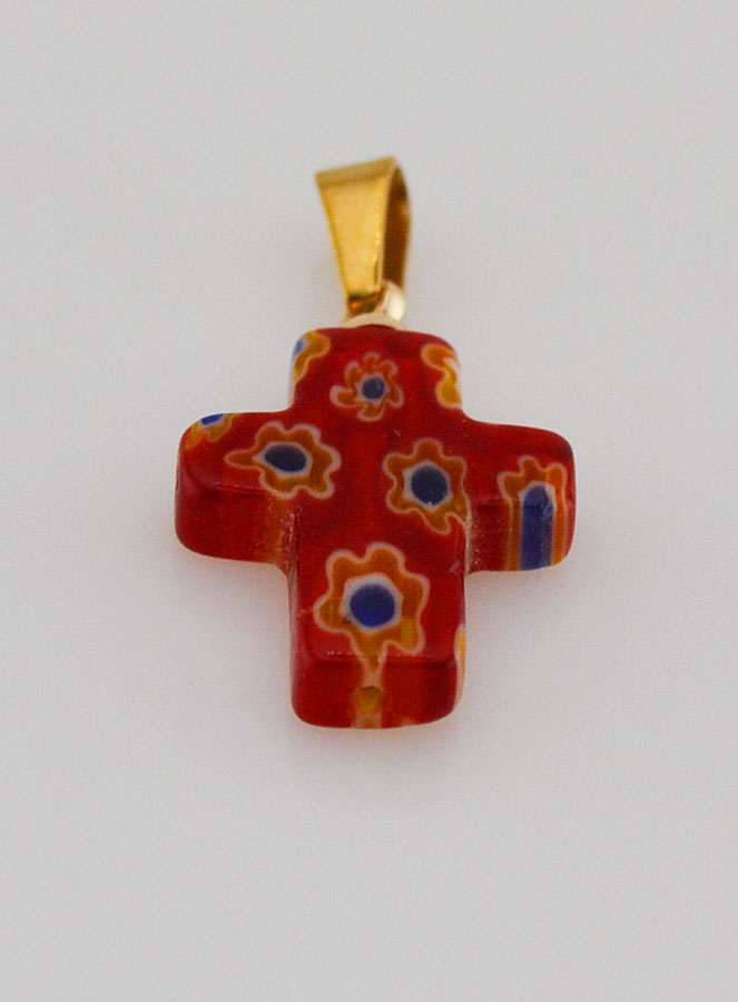 Pendentif Croix en Verre Artisanal - Rouge (pic 2)