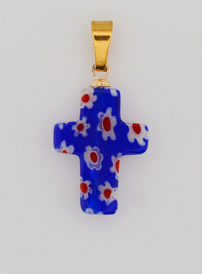 Pendentif Croix en Verre Artisanal - Bleu (pic 1)