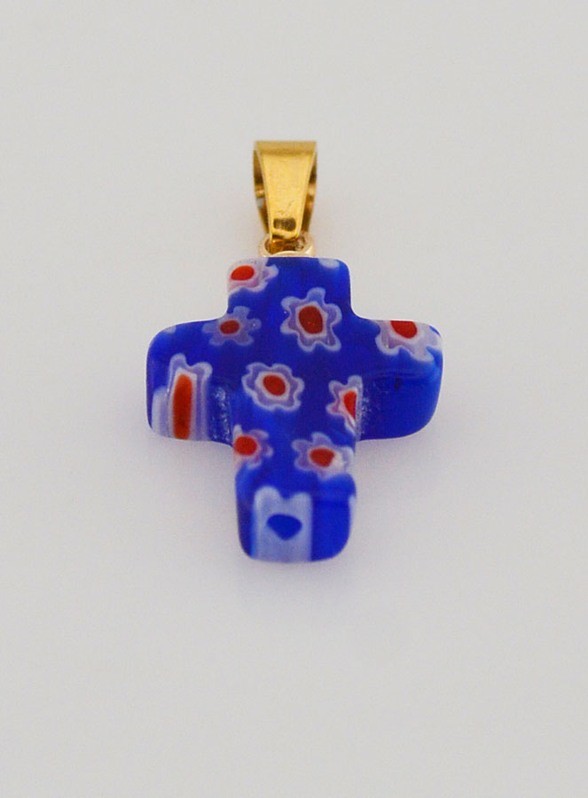 Pendentif Croix en Verre Artisanal - Bleu (pic 2)