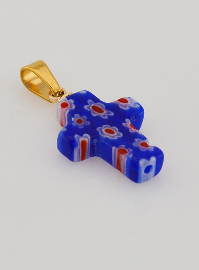 Pendentif Croix en Verre Artisanal - Bleu (pic 3)