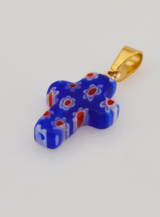 Pendentif Croix en Verre Artisanal - Bleu (pic 4)
