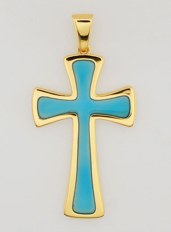 Pendentif Croix 4cm - Turquoise (pic 1)