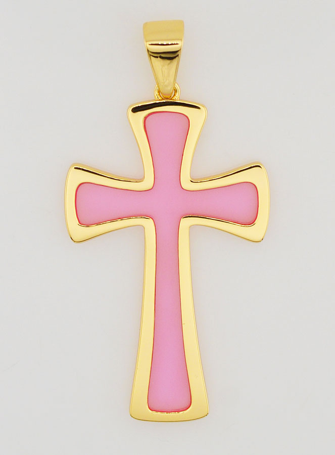 Pendentif Croix 4cm - Rose (pic 1)