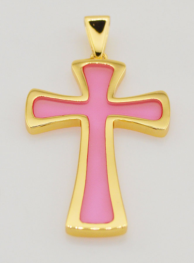 Pendentif Croix 4cm - Rose (pic 2)