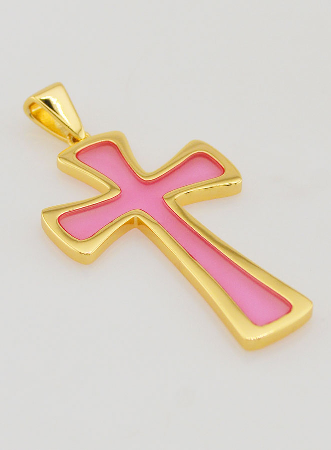 Pendentif Croix 4cm - Rose (pic 3)