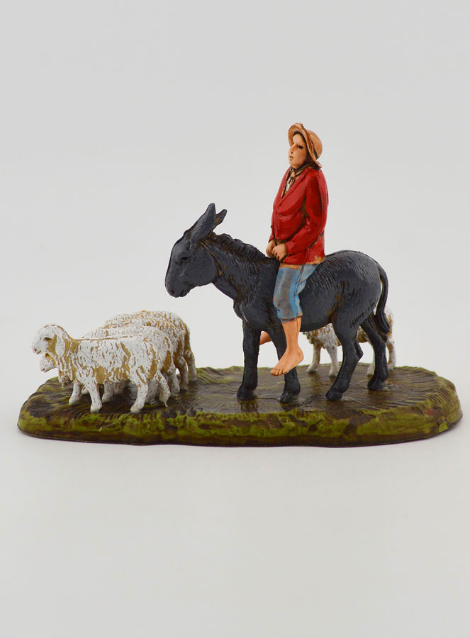 Santon Berger à dos d'âne & Moutons - 6cm (pic 1)