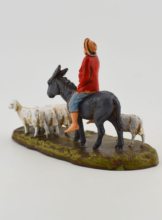 Santon Berger à dos d'âne & Moutons - 6cm (pic 2)