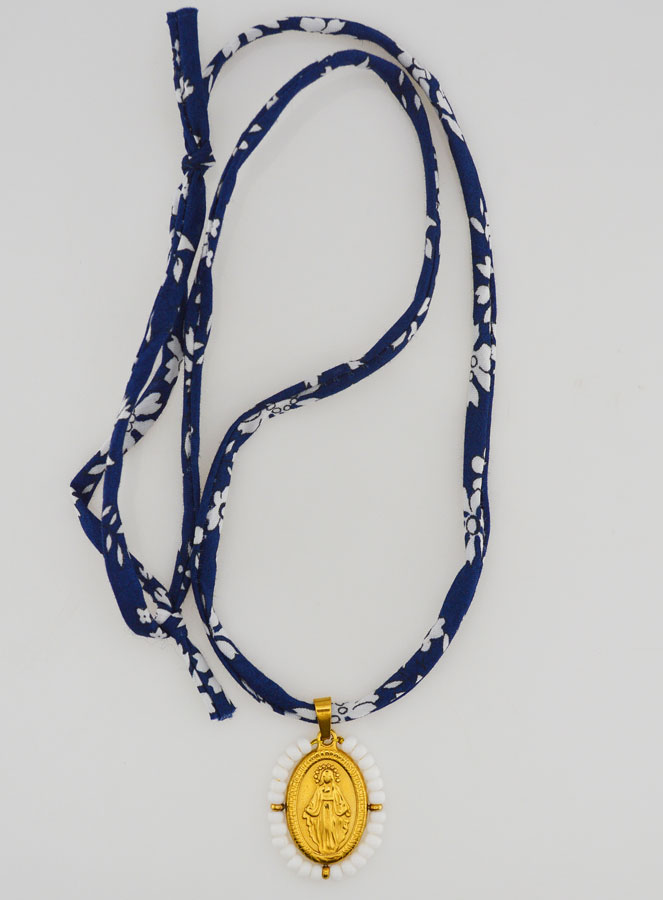 Médaille Miraculeuse Perlée - Cordon Liberty Bleu (pic 3)