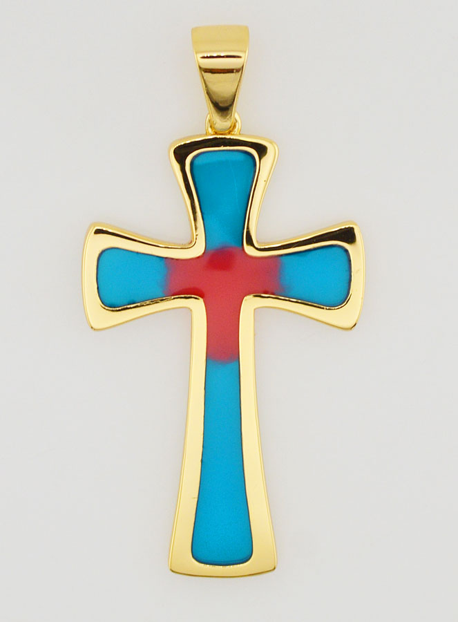 Pendentif Croix 4cm - Bleu et Rouge (pic 1)