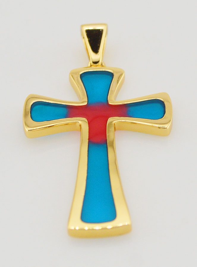 Pendentif Croix 4cm - Bleu et Rouge (pic 2)