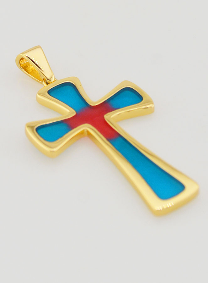 Pendentif Croix 4cm - Bleu et Rouge (pic 3)