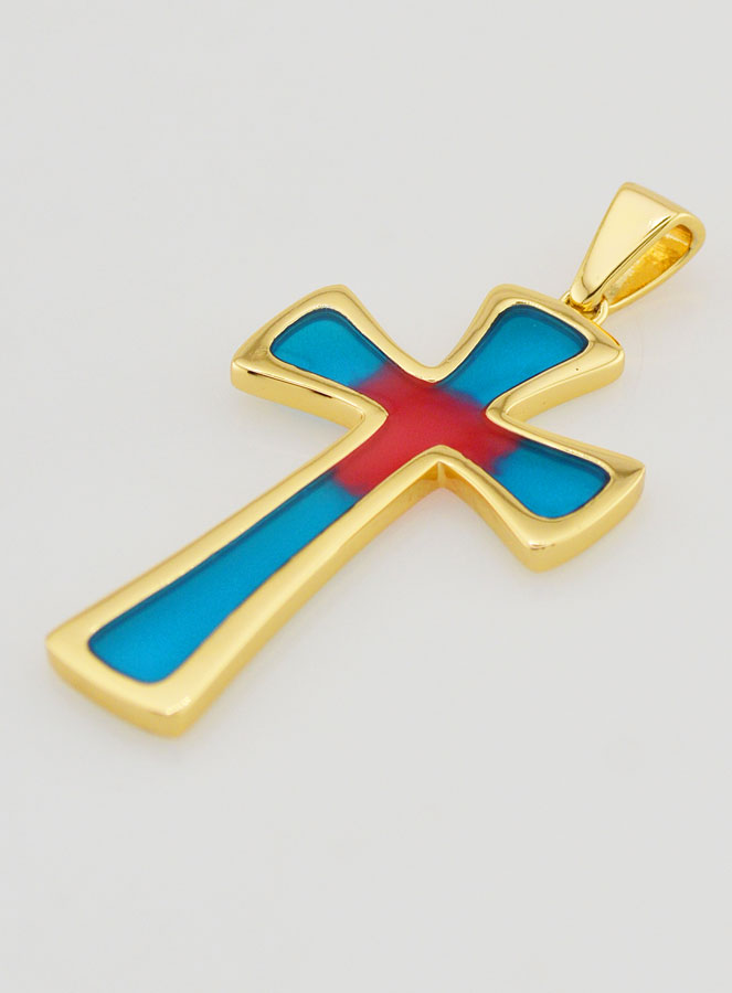 Pendentif Croix 4cm - Bleu et Rouge (pic 4)