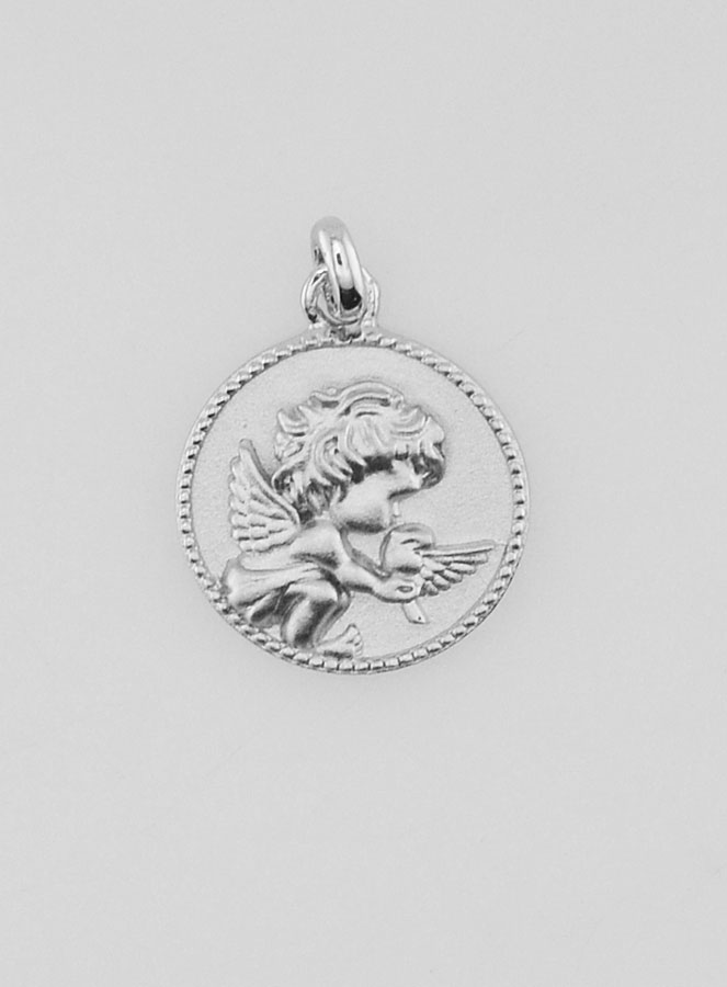 Médaille Ange Gardien & Colombe en Argent - 12mm (pic 1)
