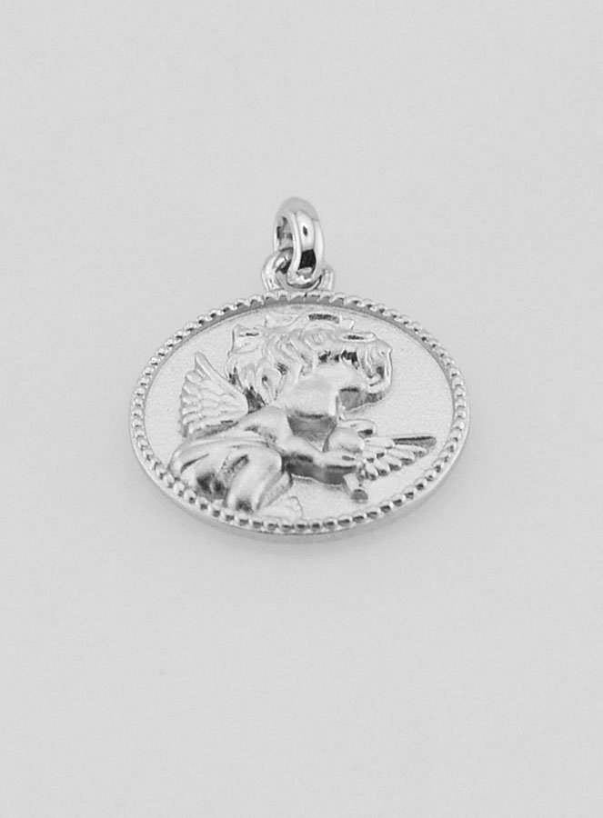 Médaille Ange Gardien & Colombe en Argent - 12mm (pic 2)
