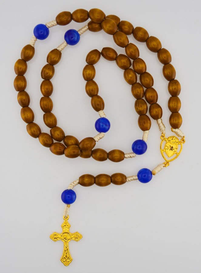 Chapelet Ex Voto Perles Bois Ovale - Bleu (pic 1)