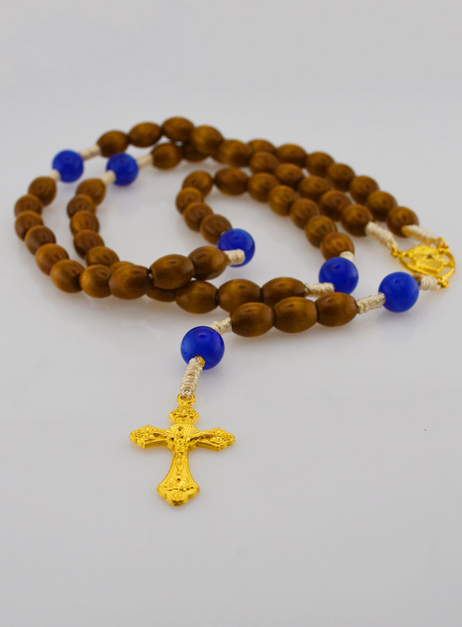 Chapelet Ex Voto Perles Bois Ovale - Bleu (pic 2)