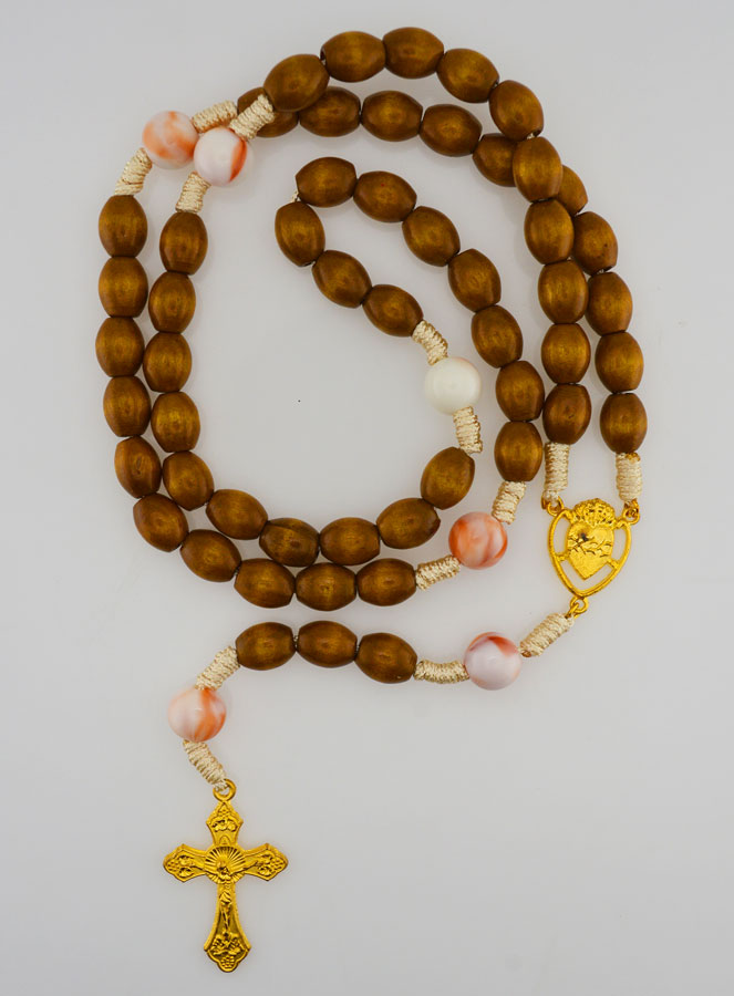 Chapelet Ex Voto Perles Bois Ovale - Orange (pic 1)