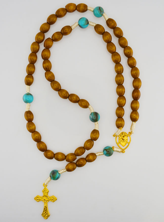Chapelet Ex Voto Perles Bois Ovale - Turquoise (pic 1)