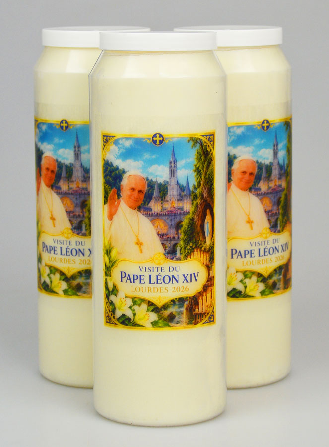Lot de 3 Bougies de Neuvaine Pape Léon XIV à Lourdes (pic 1)