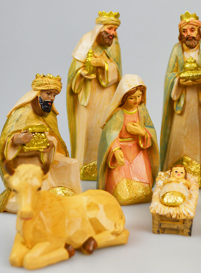 Crèche de Noël 11 Santons Effet Bois - 14cm (pic 3)