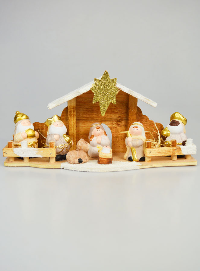 Crèche de Noël 7 Santons - Grès et Bois (pic 1)