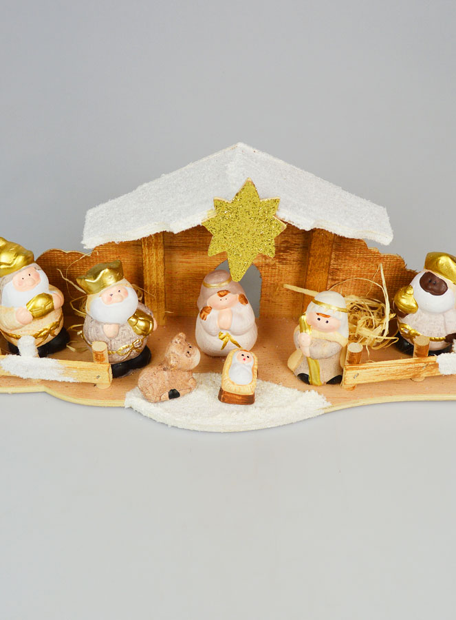 Crèche de Noël 7 Santons - Grès et Bois (pic 2)
