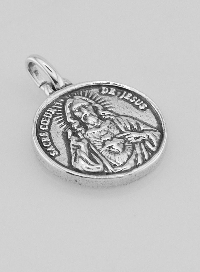 Médaille Sacré Coeur en Argent 925 Plaqué - 15mm (pic 3)