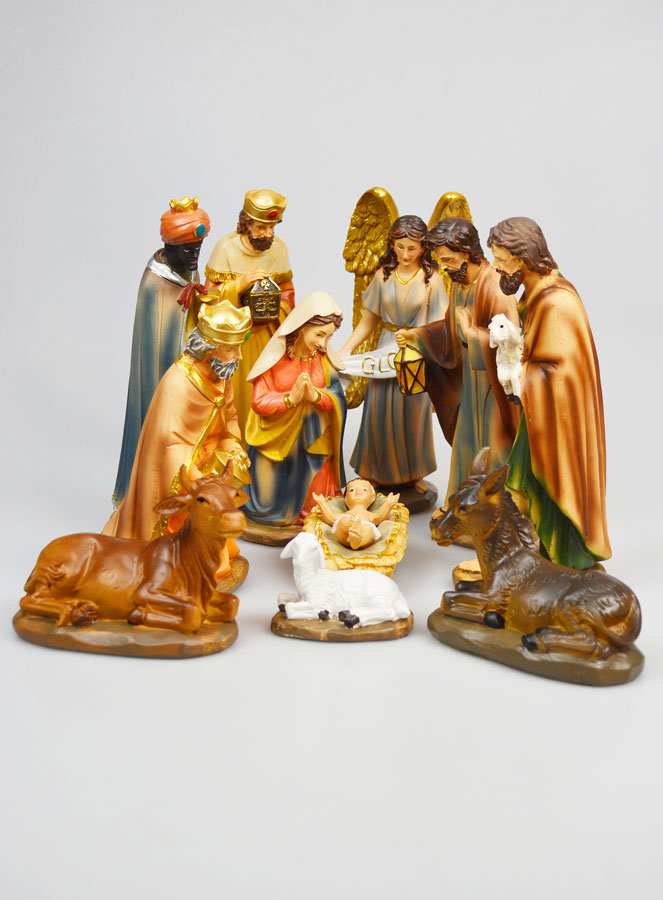 Crèche de Noël 11 Santons Finition Dorée - 20cm (pic 1)