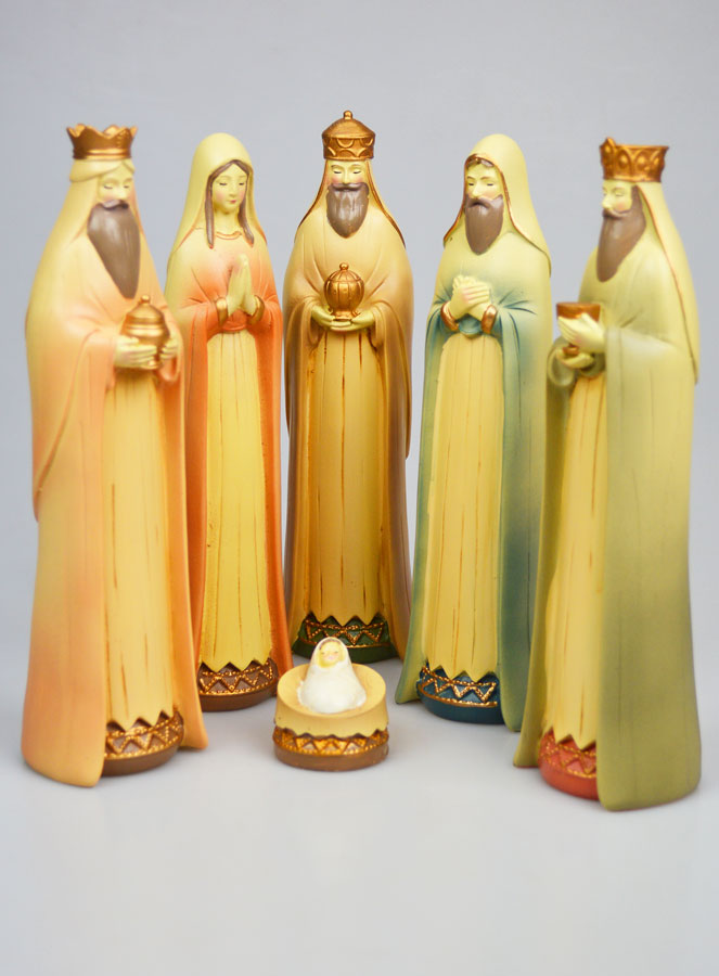Crèche de Noël 6 Santons Effet Bois - 24cm (pic 1)