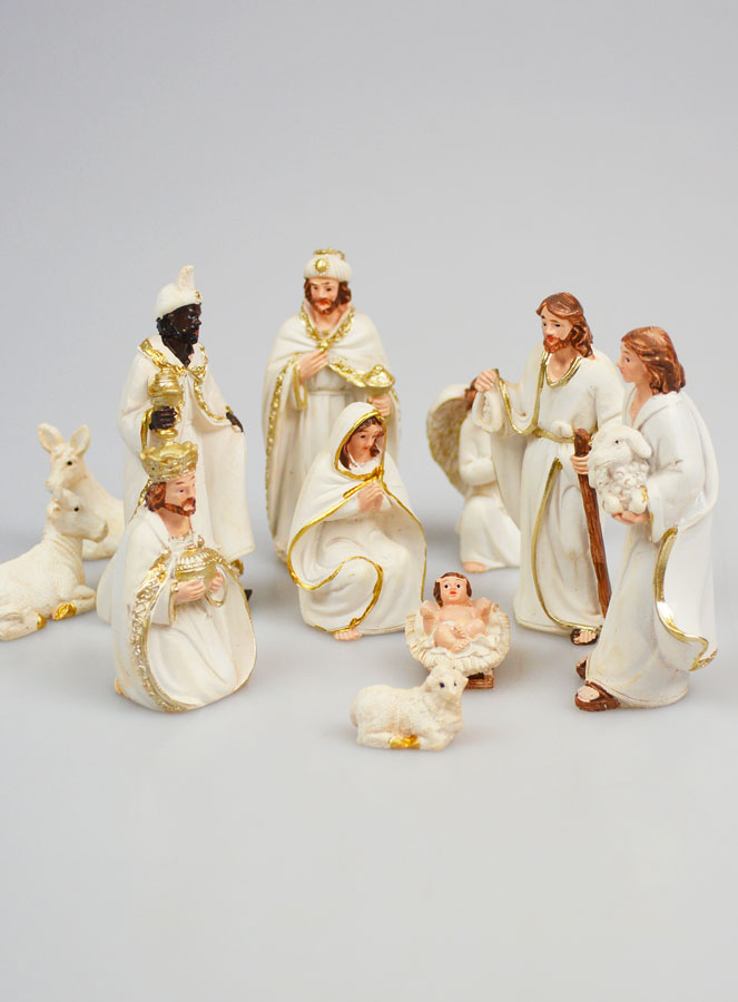 Crèche de Noël 11 Santons Blanc & Or - 8,5cm (pic 1)