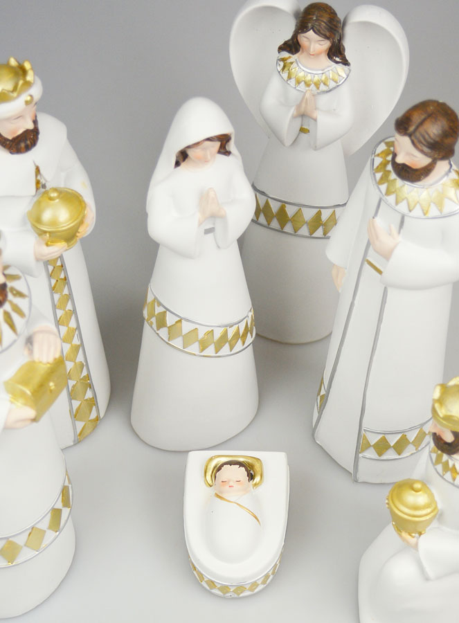 Crèche de Noël 7 Santons Blanc & Or - 25cm (pic 2)
