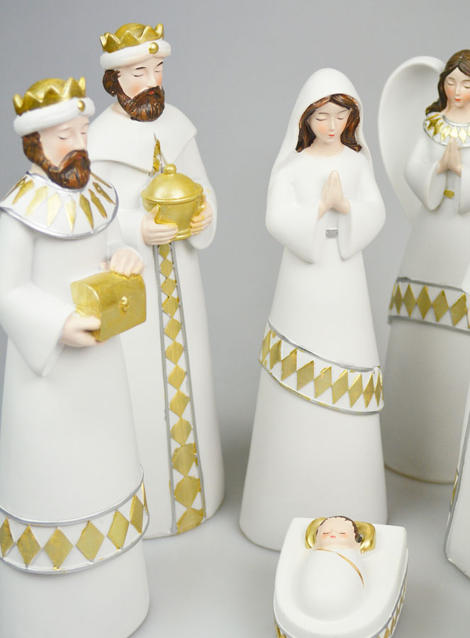 Crèche de Noël 7 Santons Blanc & Or - 25cm (pic 3)