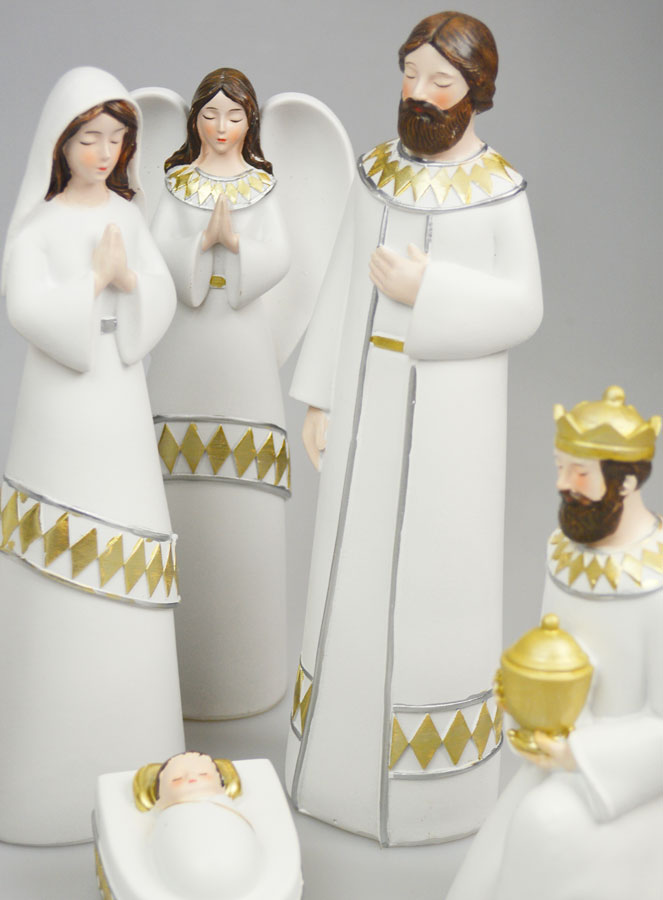Crèche de Noël 7 Santons Blanc & Or - 25cm (pic 4)