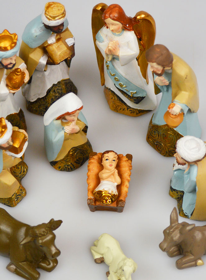 Crèche de Noël 11 Santons Bleu et Or - 12cm (pic 2)
