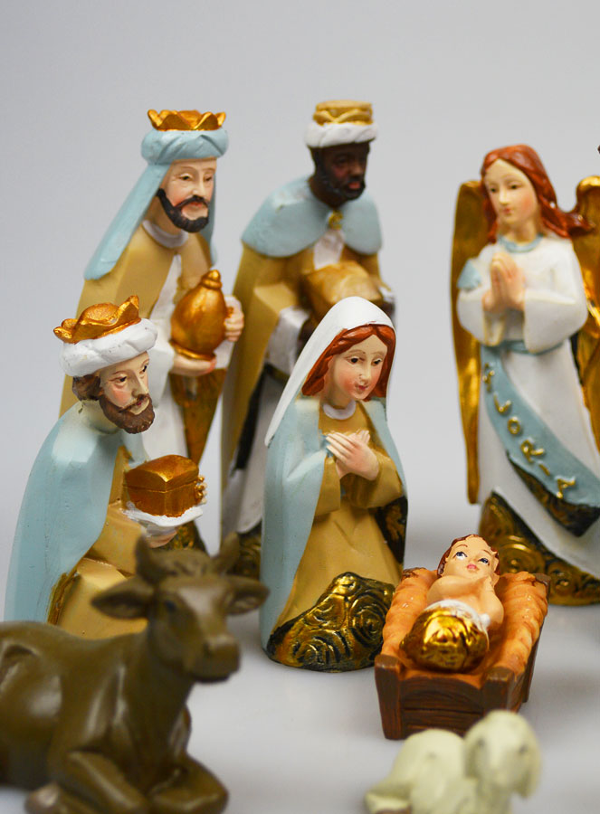 Crèche de Noël 11 Santons Bleu et Or - 12cm (pic 3)