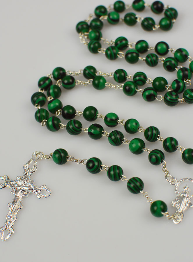 Chapelet en Pierre de Malachite & Argent Massif (pic 2)