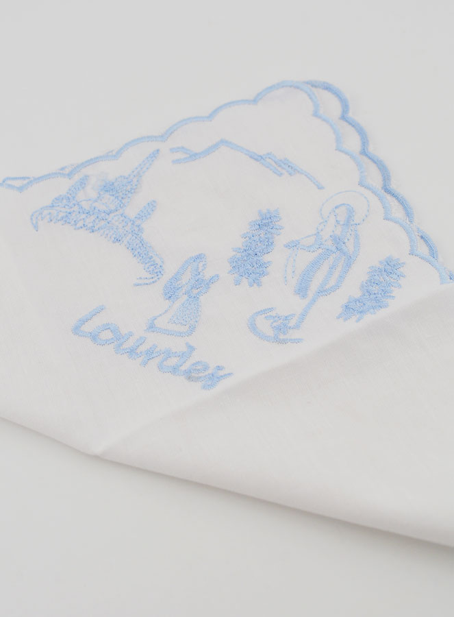 Mouchoir Brodé Souvenir de Lourdes Bleu (pic 3)