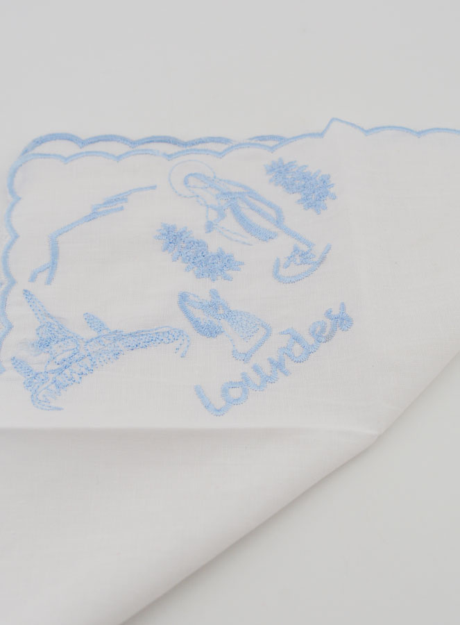Mouchoir Brodé Souvenir de Lourdes Bleu (pic 4)
