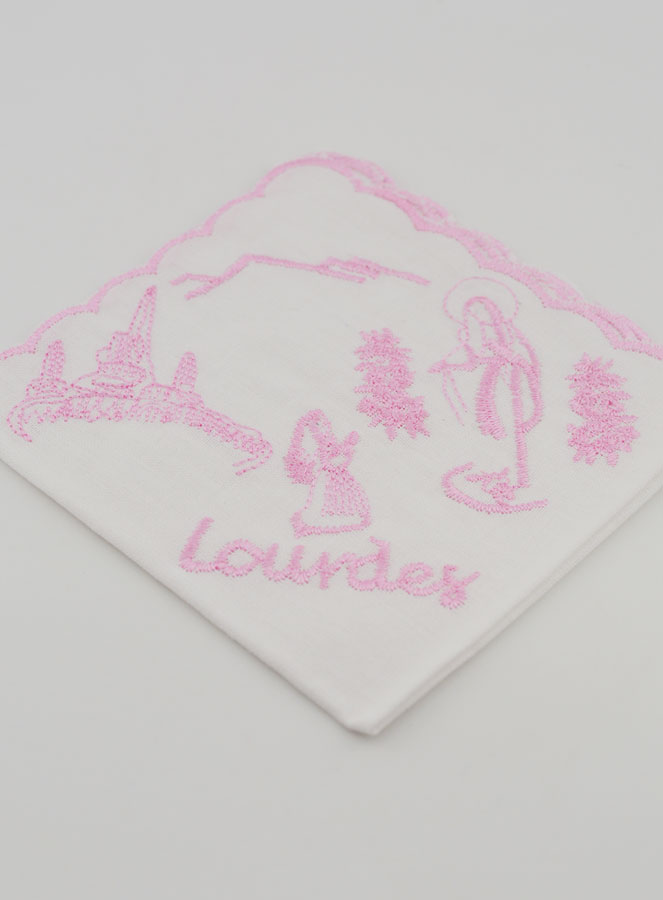 Mouchoir Brodé Souvenir de Lourdes Rose (pic 2)