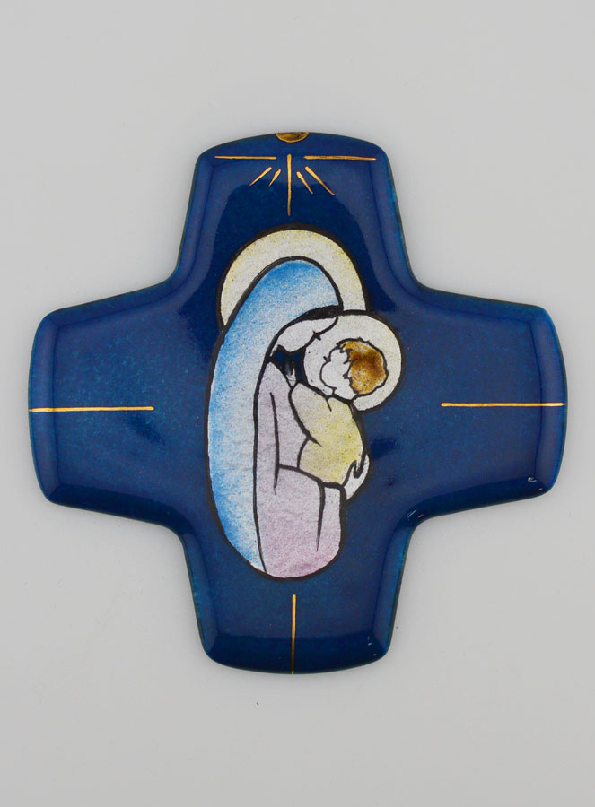 Croix Vierge à l'Enfant Jésus Carrée Emaux du Liban (pic 1)