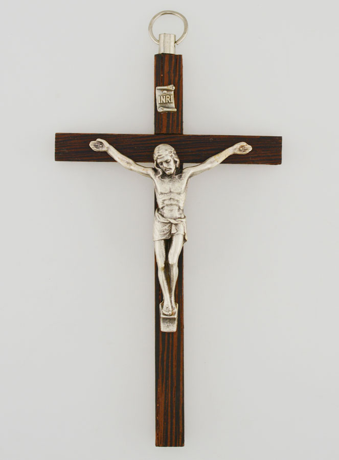 Crucifix en Bois Christ en Métal Argenté (pic 1)