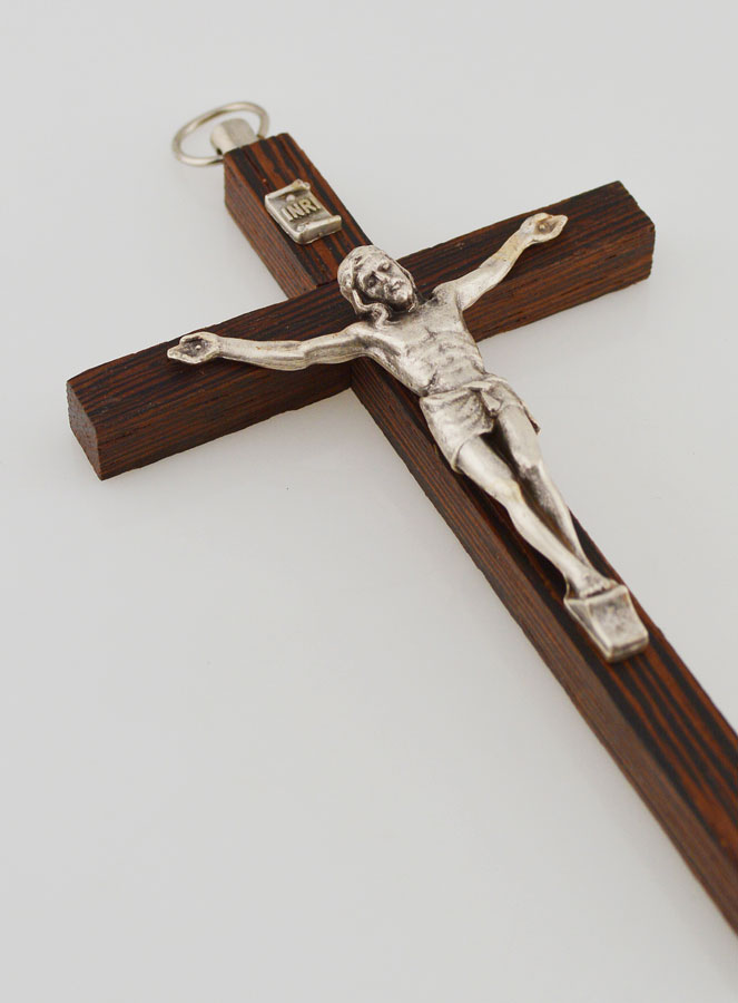 Crucifix en Bois Christ en Métal Argenté (pic 3)