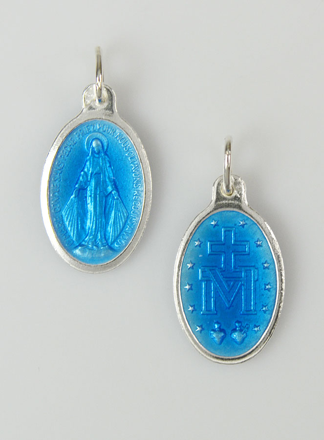 Médaille Miraculeuse en Argent Email Bleu  - 17mm (pic 1)