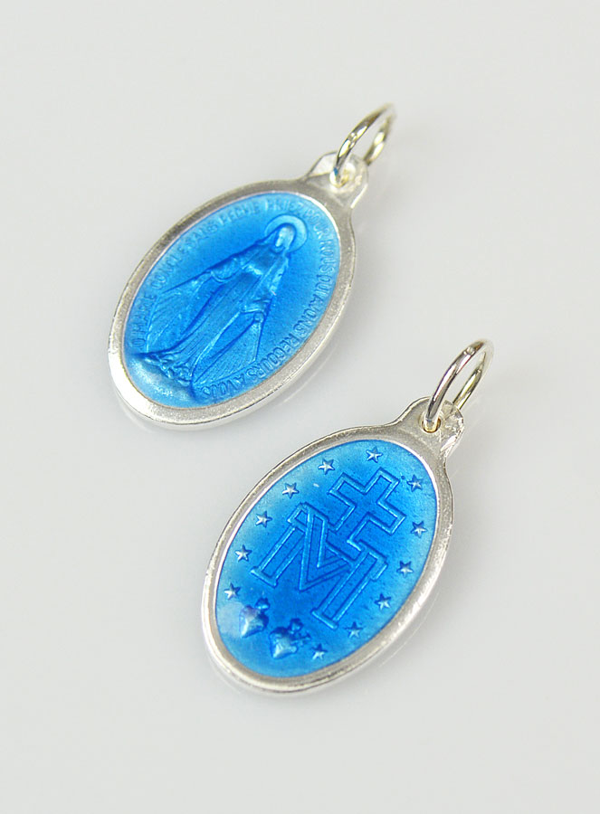 Médaille Miraculeuse en Argent Email Bleu  - 17mm (pic 2)