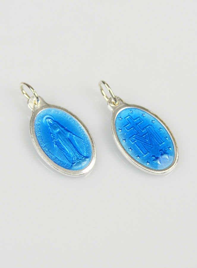Médaille Miraculeuse en Argent Email Bleu  - 17mm (pic 3)
